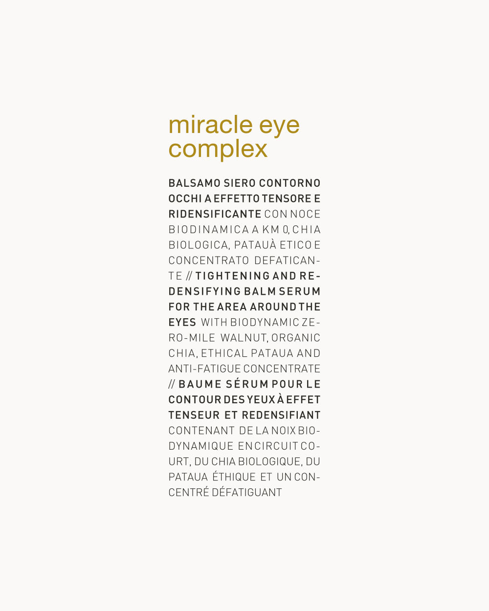 Product packaging for 'miracle eye complex' with text on a white background mobileonly