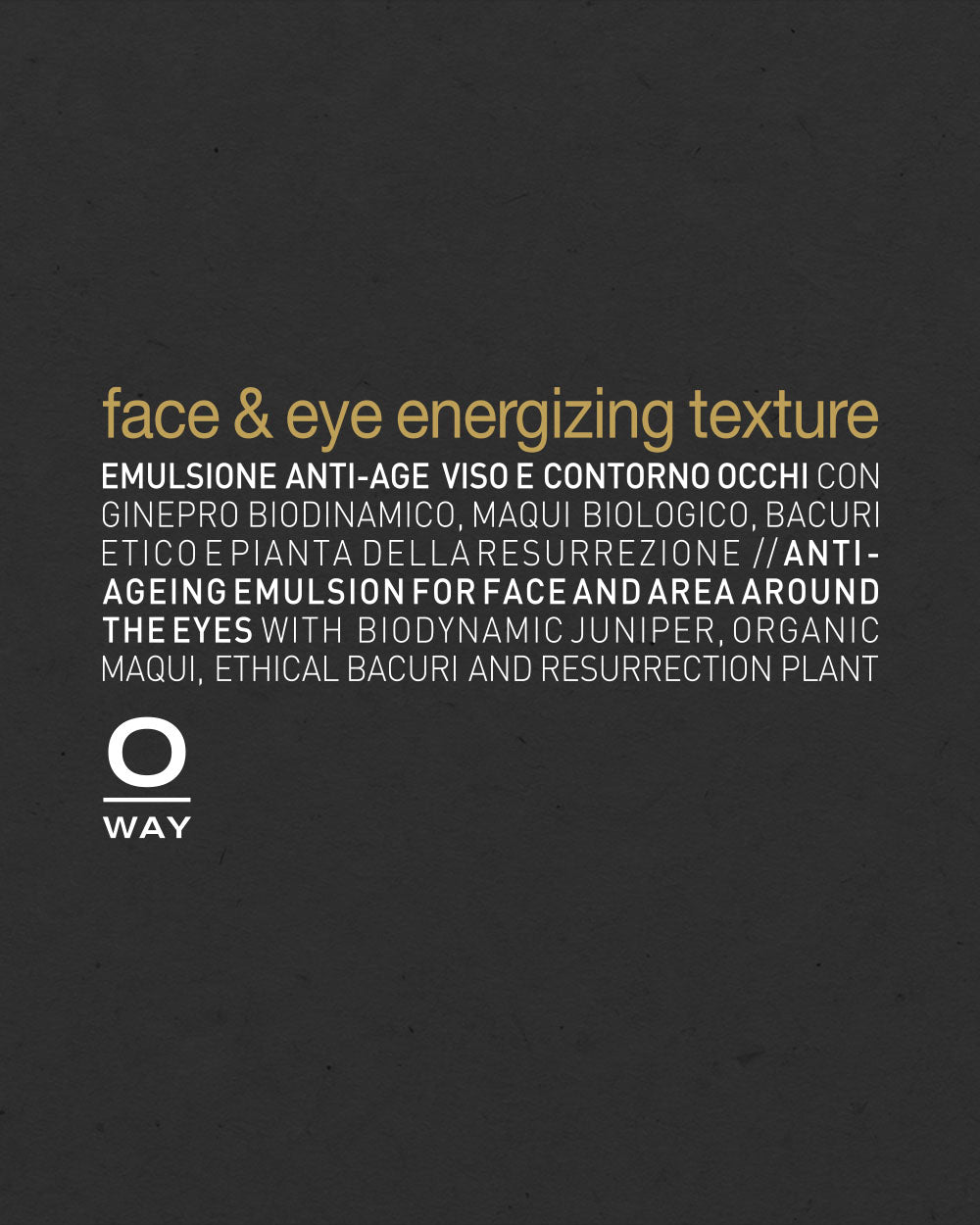 Text on a dark background describing an anti-aging emulsion for face and eye area with specific ingredients. mobileonly