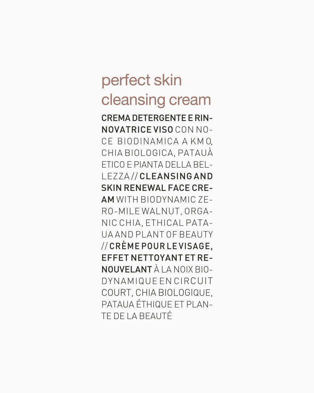 Text description of a perfect skin cleansing cream on a white background mobileonly
