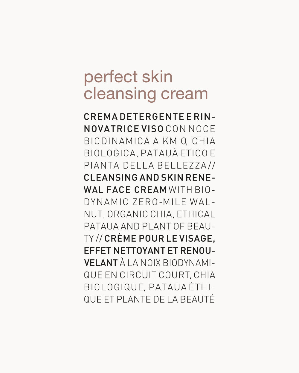 Text description of a perfect skin cleansing cream on a white background mobileonly