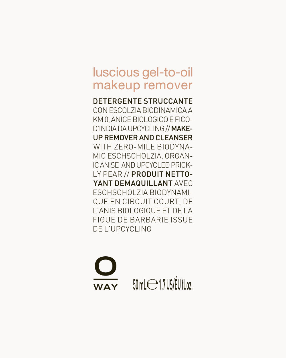 Makeup remover label with product details on a white background mobileonly