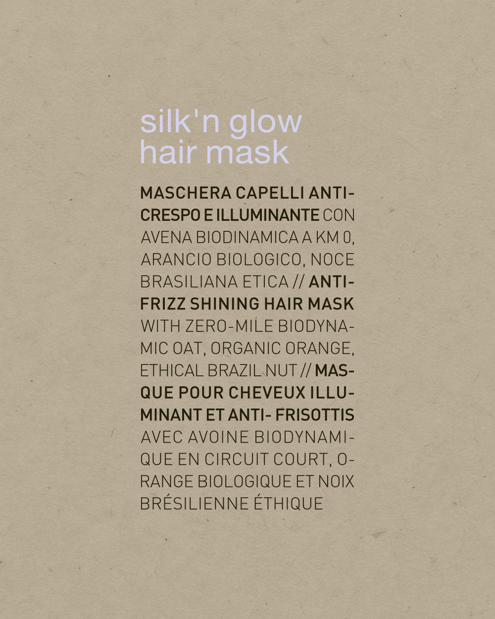 Silk 'n Glow hair mask packaging with product details on a beige background mobileonly
