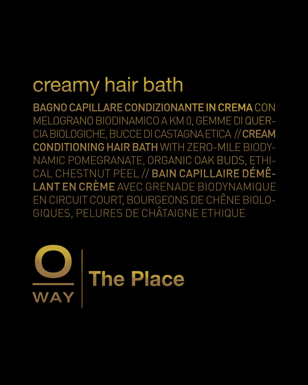 Product label for 'creamy hair bath' with text and branding on a black background mobileonly