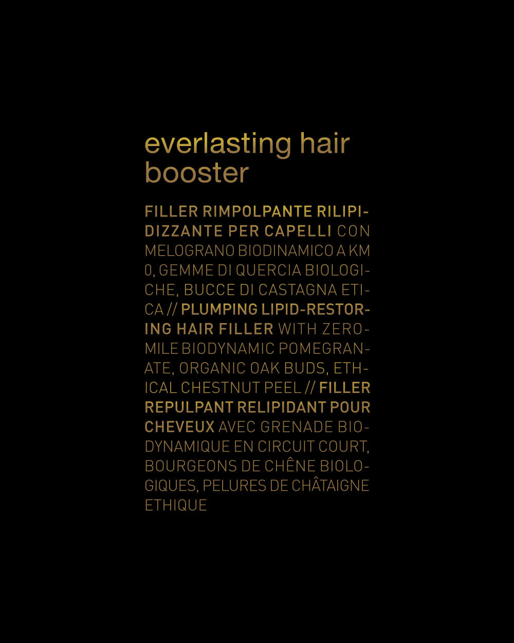 Product label for 'everlasting hair booster' with text on a black background mobileonly