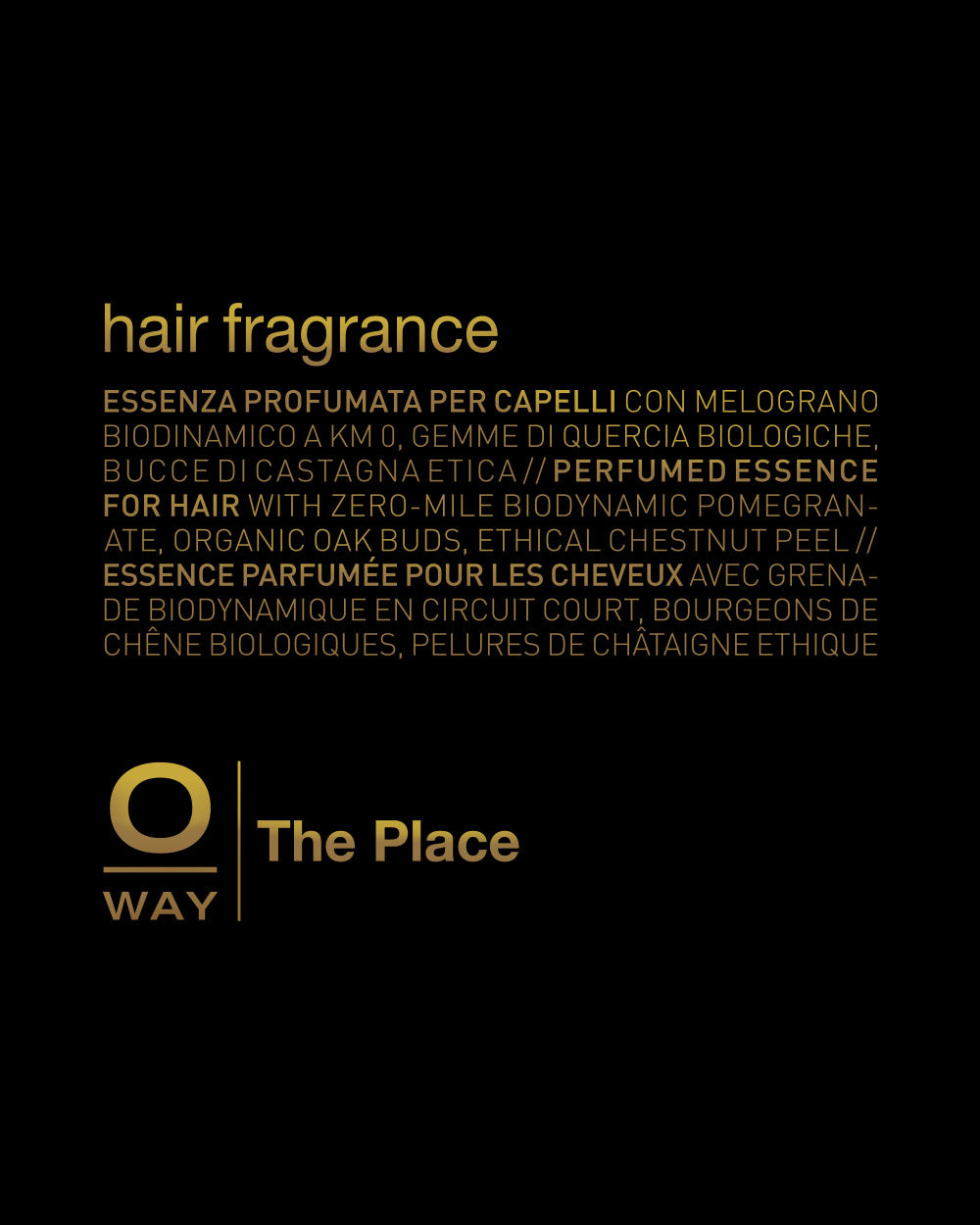 Hair fragrance product with text and 'The Place' logo on a black background mobileonly